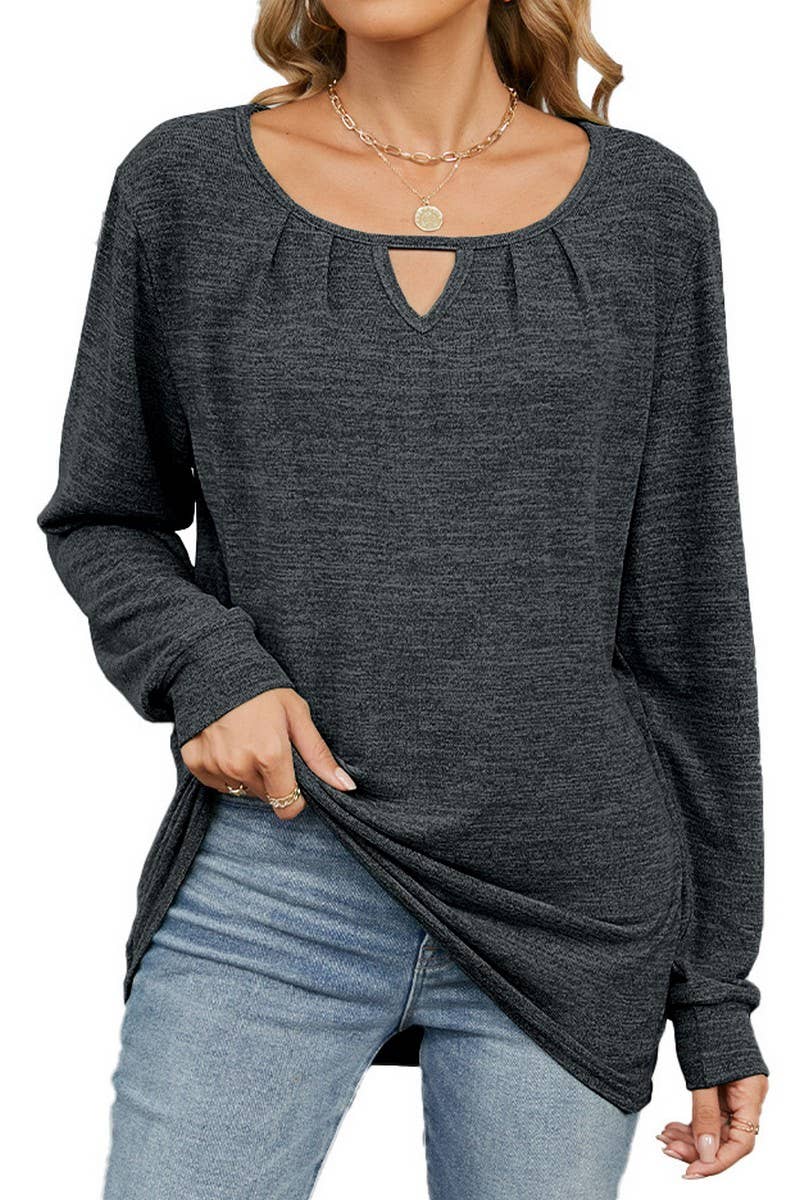 CWTBLL3677_SOLID COLOR WRINKLED BRUSHED HOLLOW LOOSE T-SHIRT