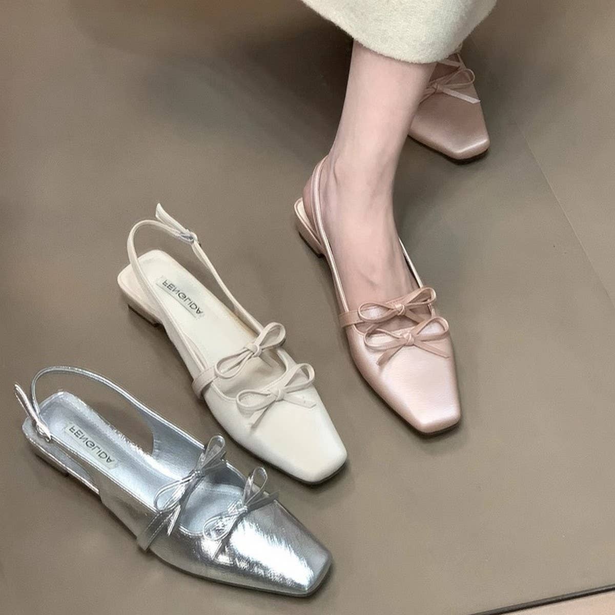 Silver Bow Closed-Toe Sandals