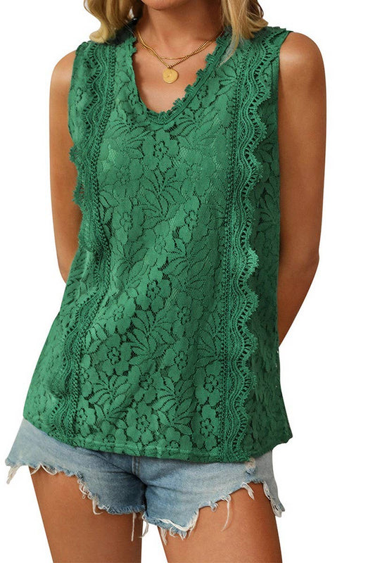 CWTBLSL0672_V-NECK LACE SLEEVELESS VEST TOP