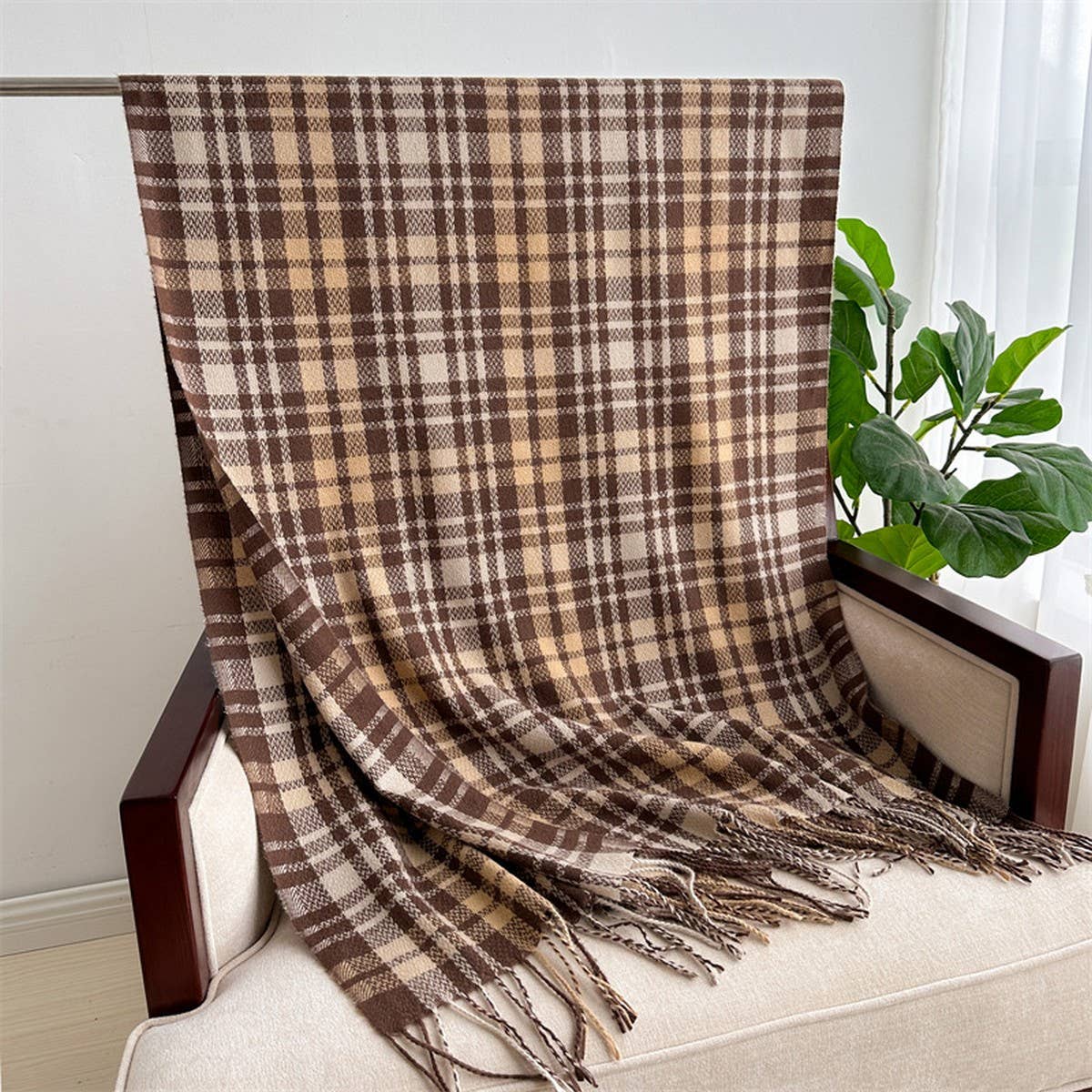 Plaid Cashmere-Like Scarf with Fringe for Winter_CWASC1443