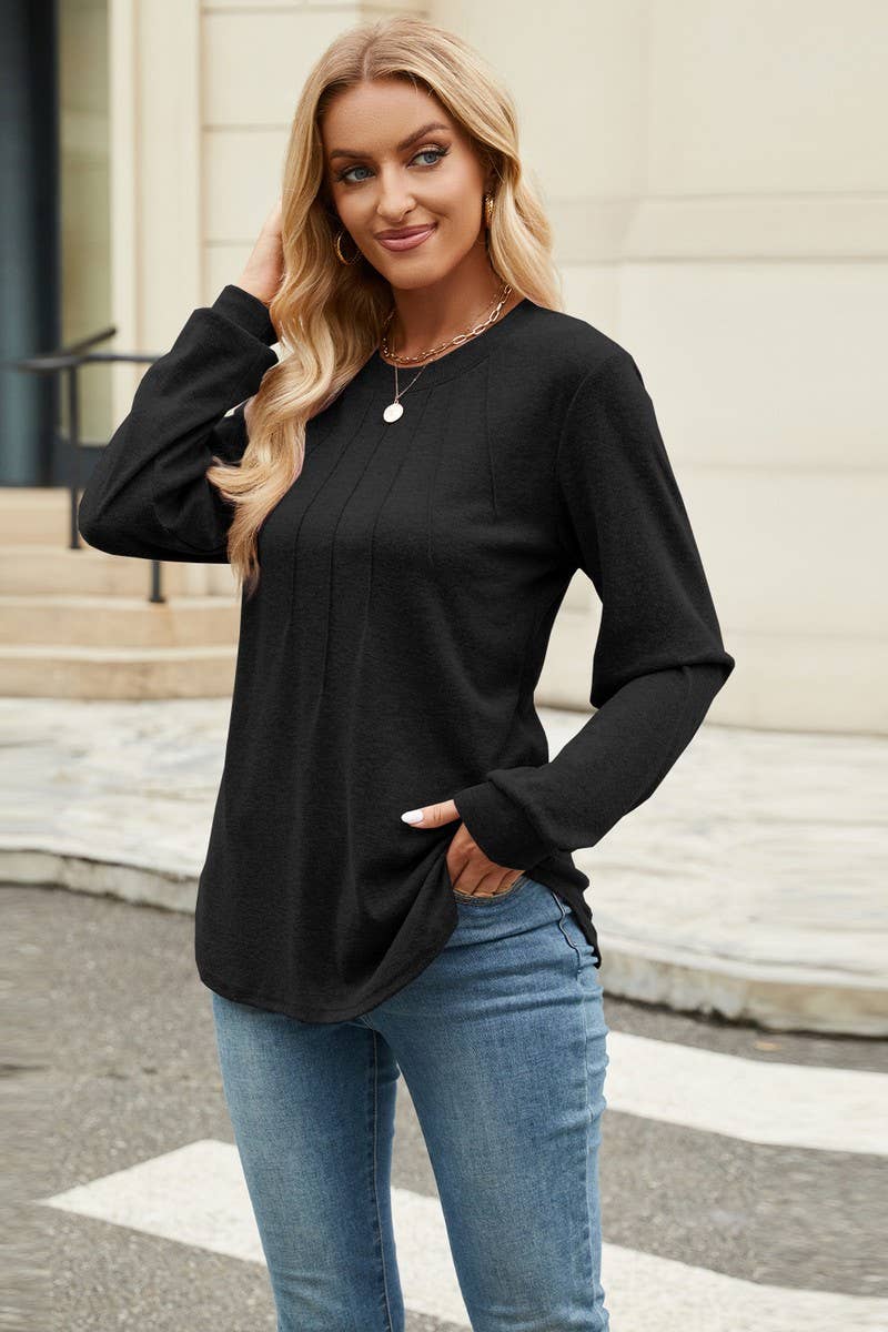 CWTBLL3679_NEW SOLID COLOR ROUND NECK LOOSE LONG SLEEVE TOP