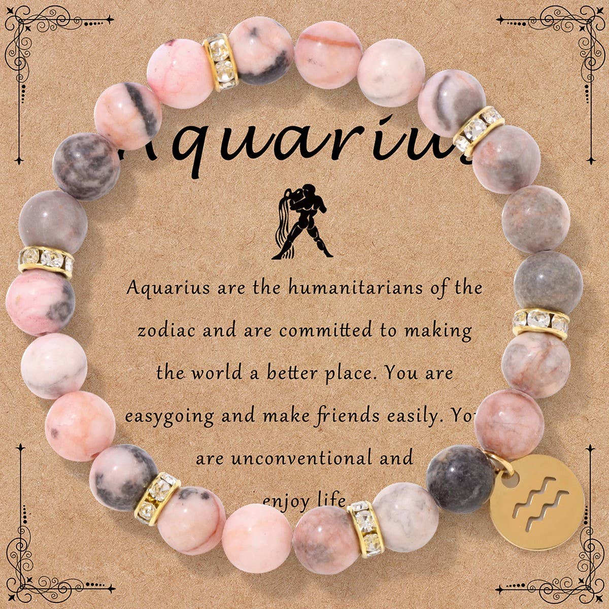 NEW ZODIAC BEADED ELASTIC ROPE BRACELET_CWAJE2096