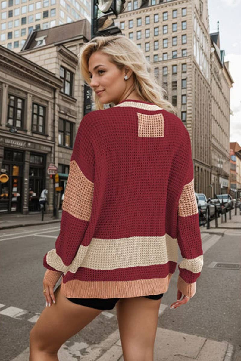 CWOSWL6741_V-NECK LONG SLEEVE COLOR MATCHING CARDIGAN