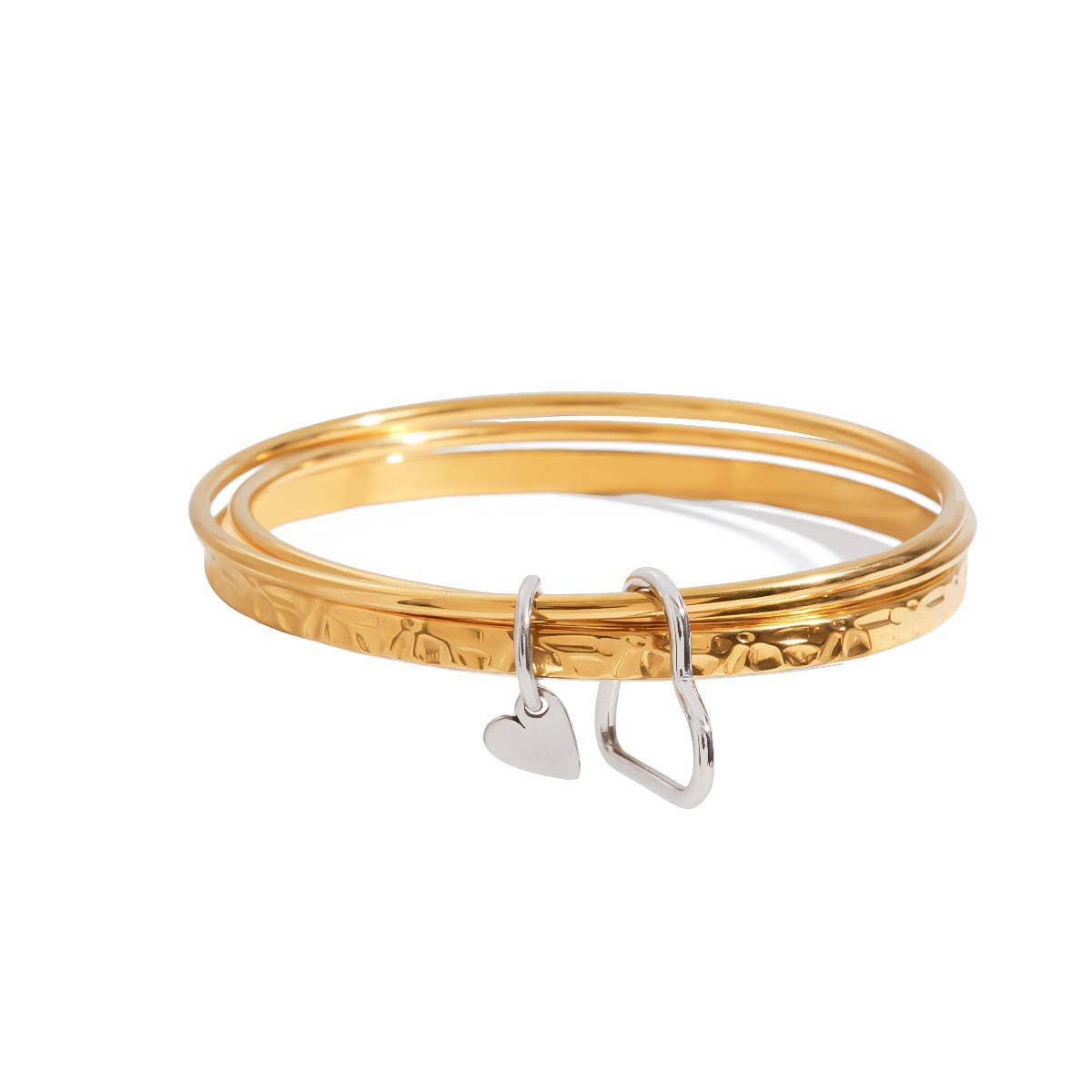 18K Gold Silver Wide Hammered Heart Clasp Cuff_CWAJE4814