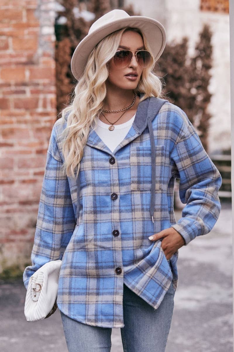 CWTSTL2178_WINTER FLANNEL PLAID HOODED LONG-SLEEVED SHIRT