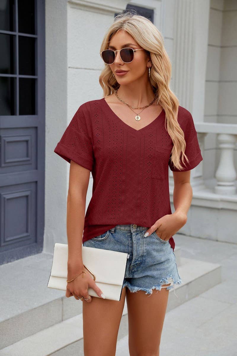 CWTTS0827_V-Neck Short Sleeve Knit Top