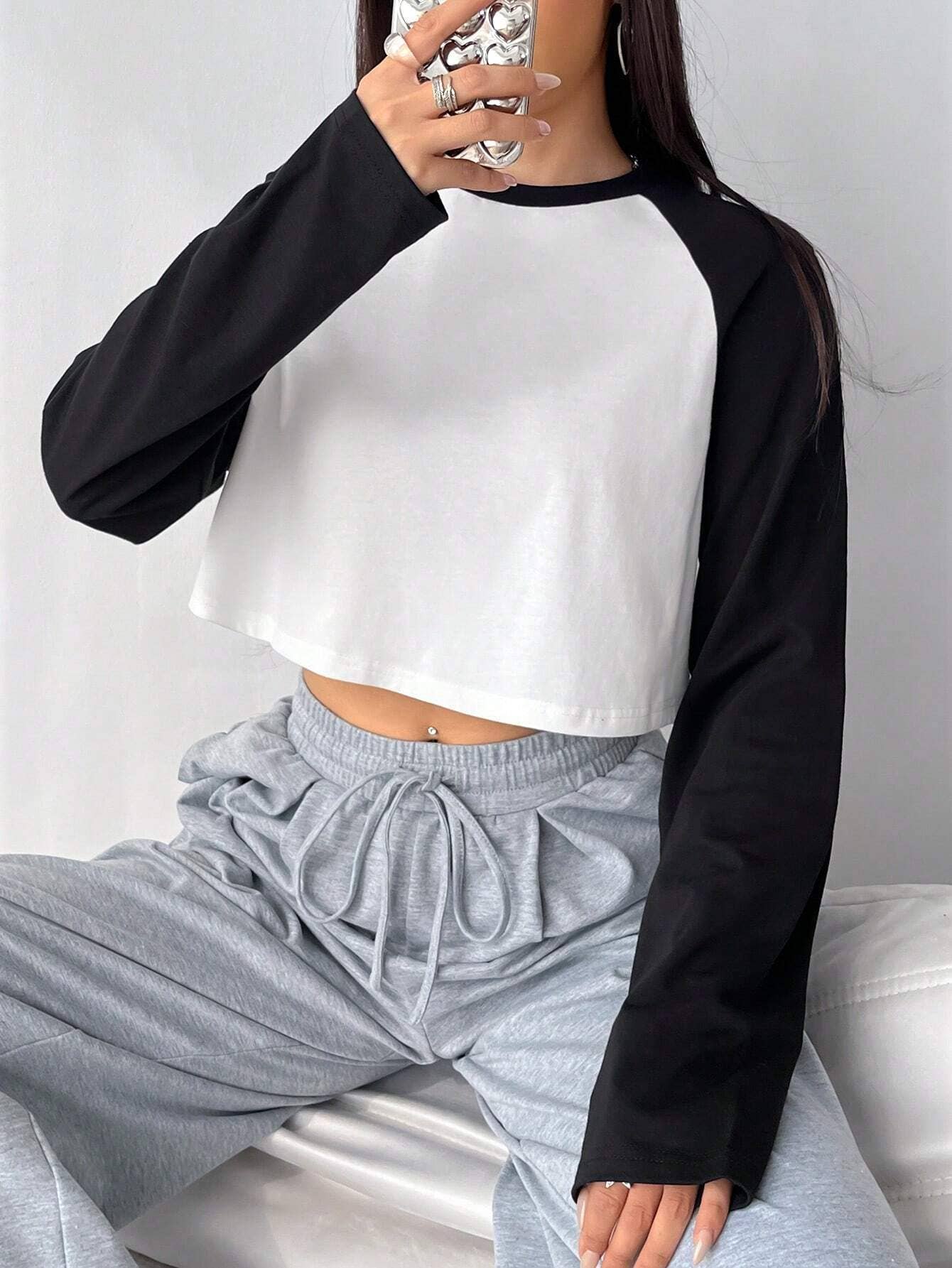 CASUAL SPLICING COLOR CONTRAST ULTRA SHORT SHIRT