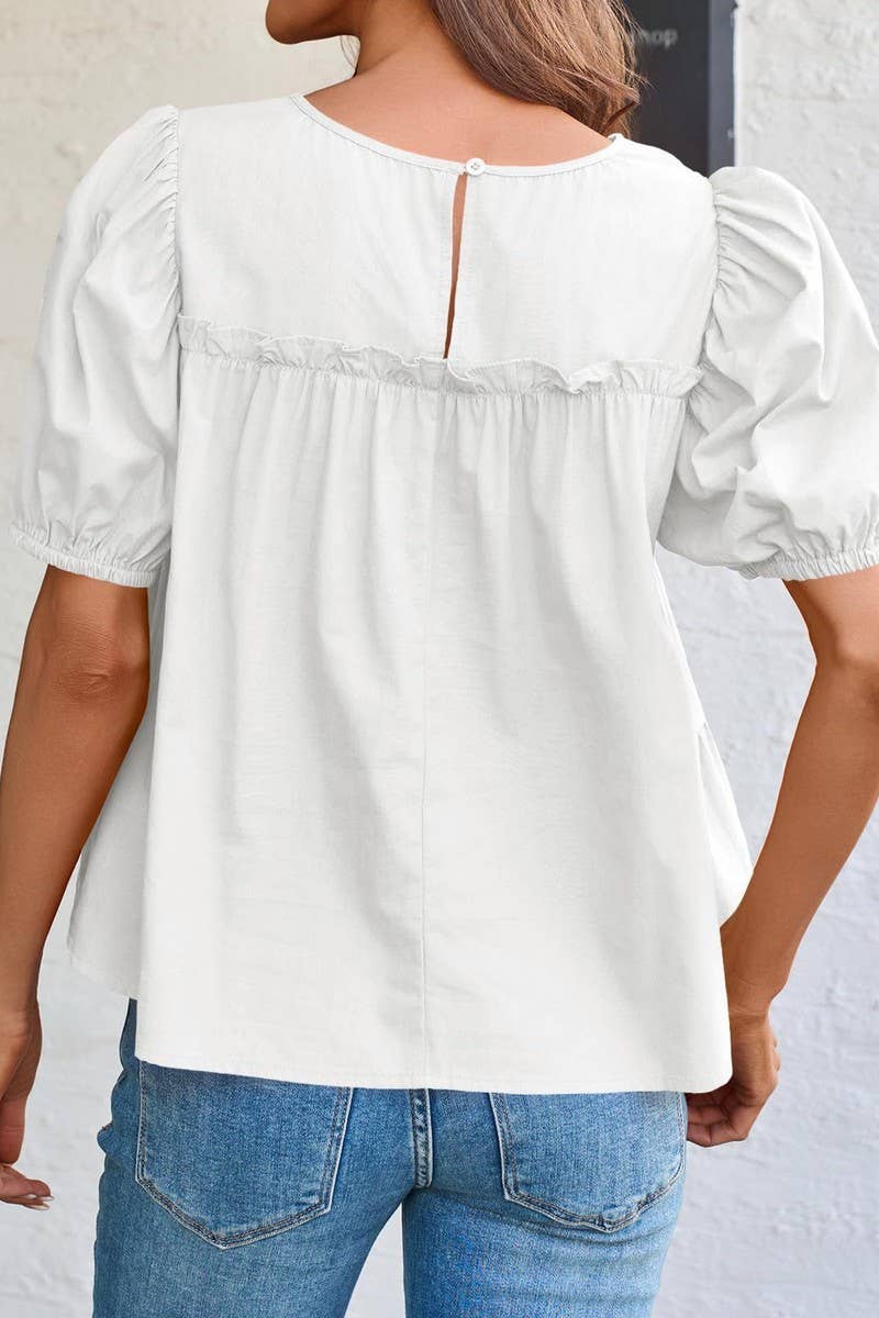 CWTBLS02490_2025 SUMMER PUFF SLEEVE LOOSE A-LINE BLOUSE
