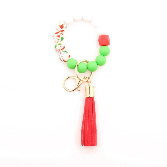 Christmas Silicone Bead Bracelet Keychain Gift