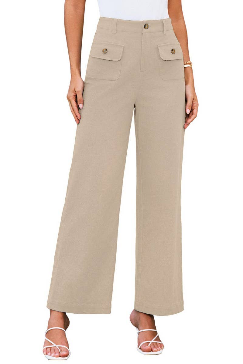 CWBLP1852_SOLID COLOR HIGH WAIST POCKET WIDE LEG TROUSERS