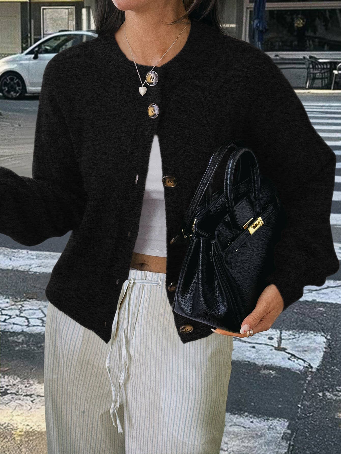 Casual simple button long-sleeved coat sweater