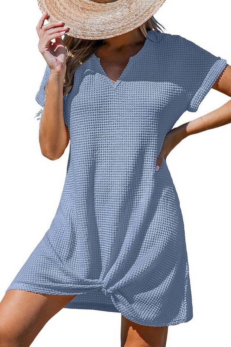 CWDSD8698_TWIST FRONT V-NECK BEACH COVER-UP DRESS
