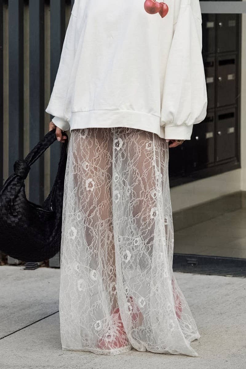 CWBLS140_HOLLOW JACQUARD LACE SEE-THROUGH SKIRT