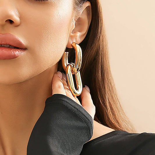 METAL WIND CIRCULAR RING THICK CHAIN EARRINGS