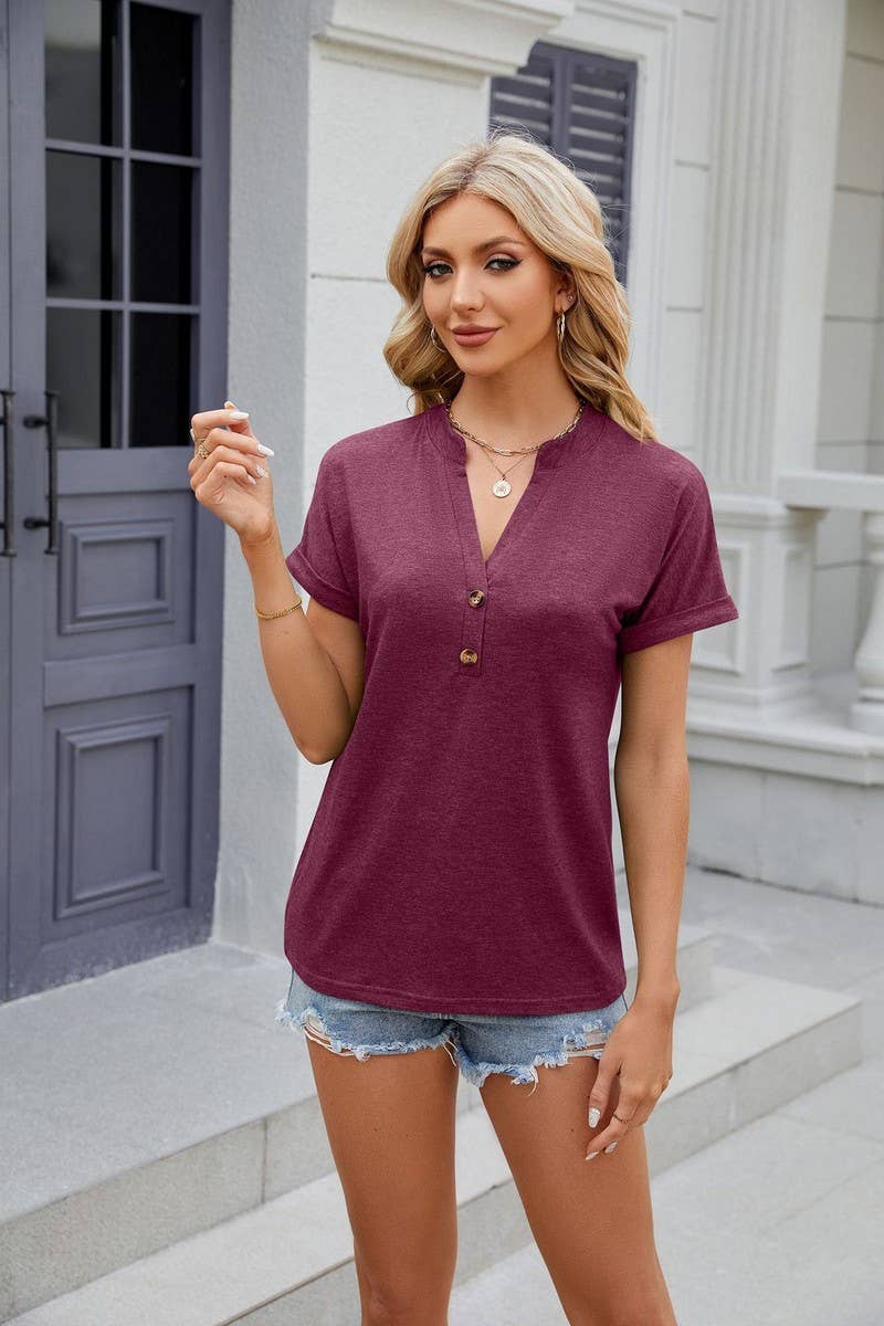 CWTTS0851_V-Neck Short Sleeve Knit Top