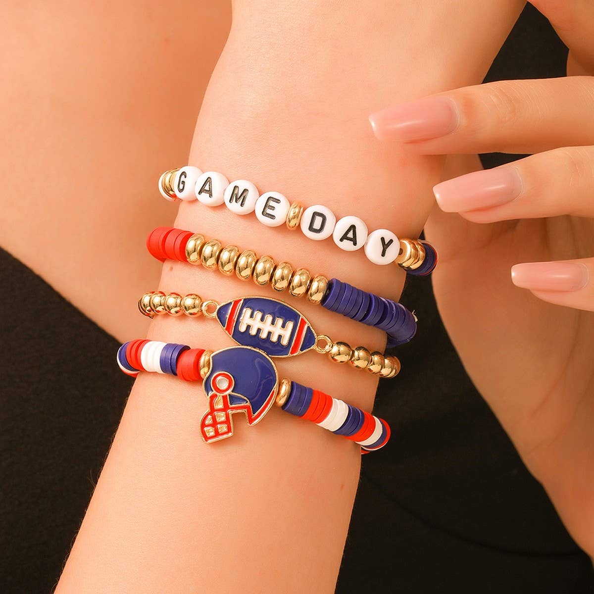FOOTBALL HANDMADE SOFT CLAY LETTER BRACELET SET