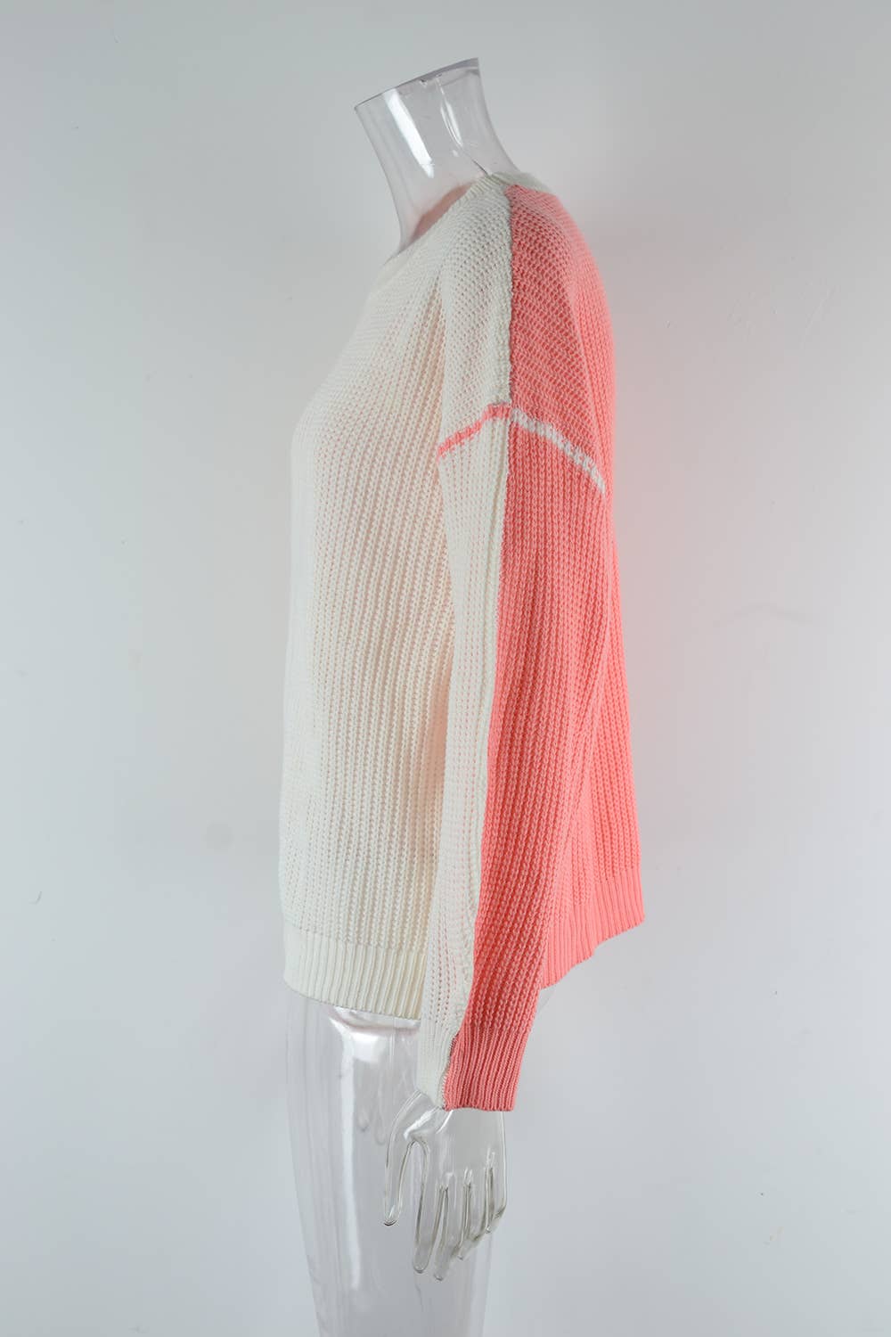 CREW NECK COLOR CONTRAST PATCHWORK SWEATER