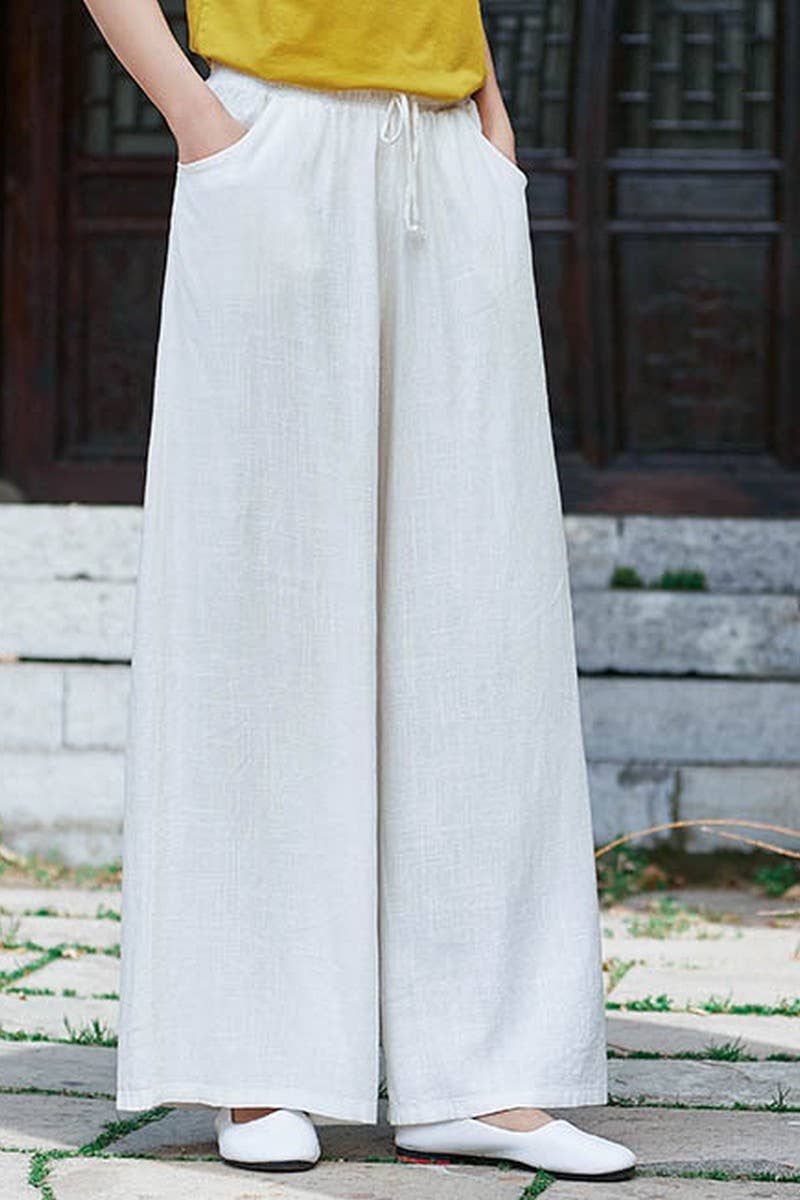CWBLP1376_COTTON AND LINEN DRAWSTRING WIDE LEG PANTS