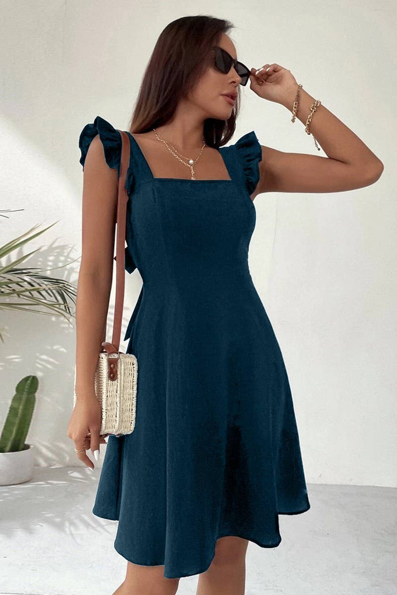 CWDSD8438_ELEGANT SOLID COLOR SPAGHETTI STRAP SUNDRESS