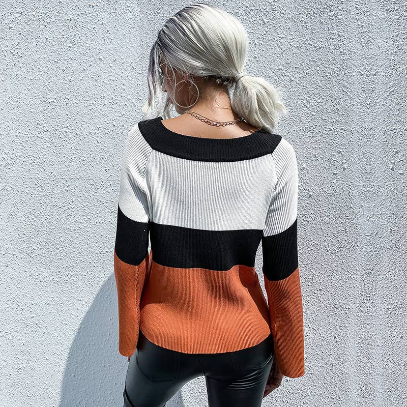 CASUAL FASHION PATCHWORK LONG-SLEEVED SWEATER