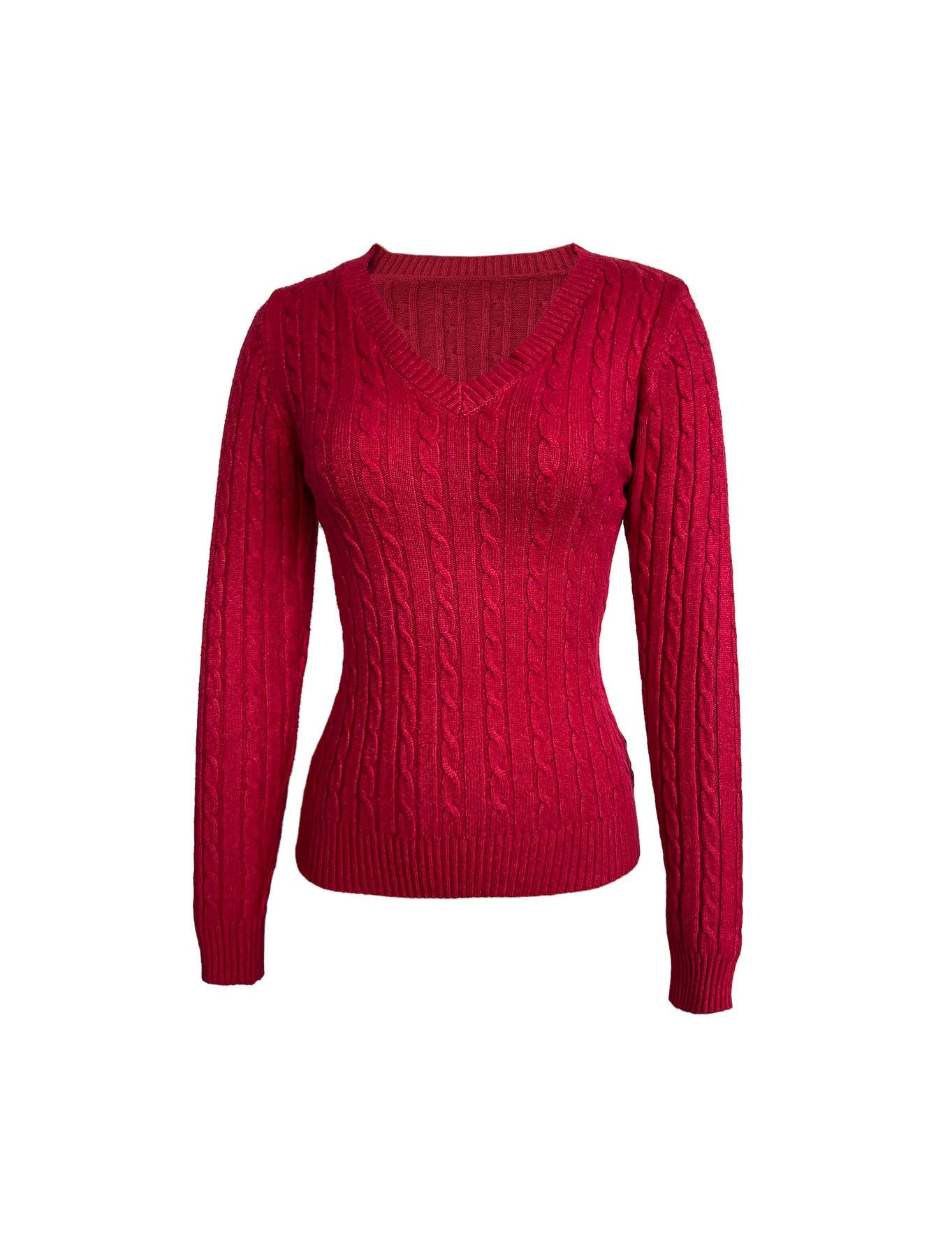 Casual V-neck fitted woolen long-sleeved sweater