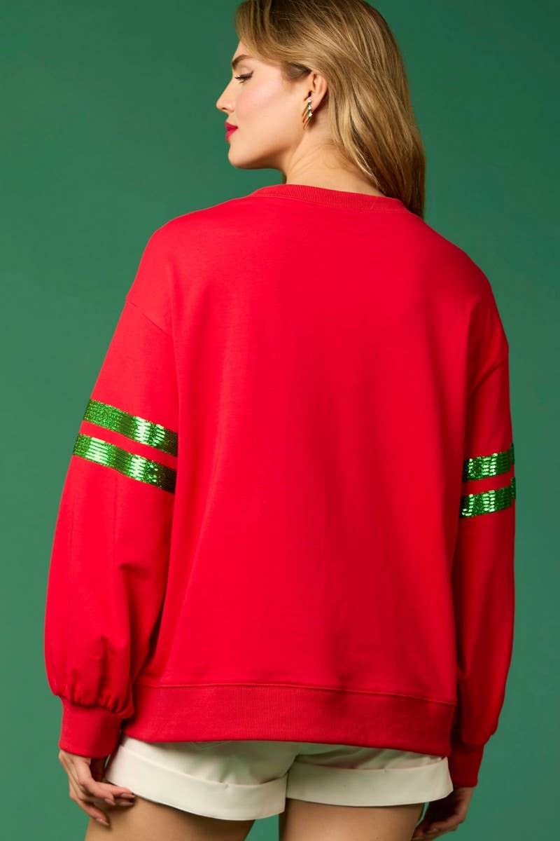 CWTBLL01272_CHRISTMAS SEQUINED CREW NECK CASUAL SWEATSHIRT