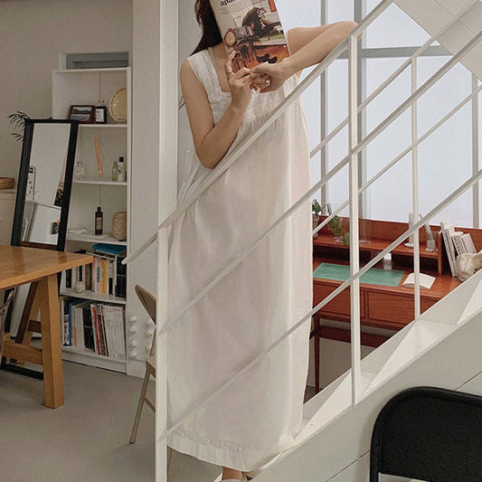 COTTON LACE PATCHWORK SQUARE COLLAR DRESS