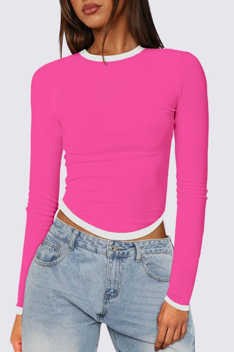 CWTBLL01072_LONG SLEEVE COLORBLOCK SLIM CROP PULLOVER