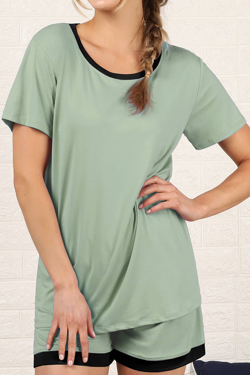 CWSPJ031-P_SHORT SLEEVE TOP WITH SHORTS PAJAMA SET