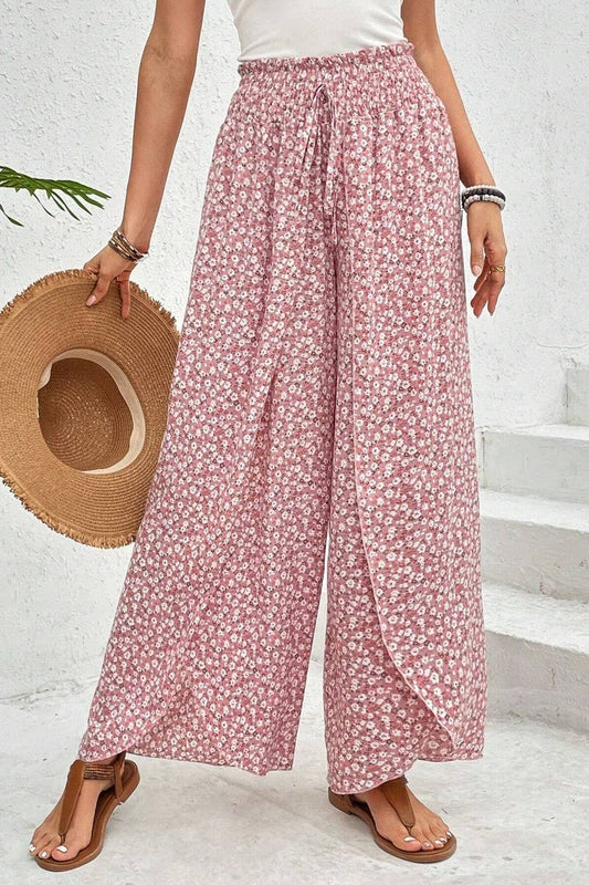 CWBLP1882_SUMMER FASHION FLORAL SIDE SLIT WIDE LEG CULOTTES