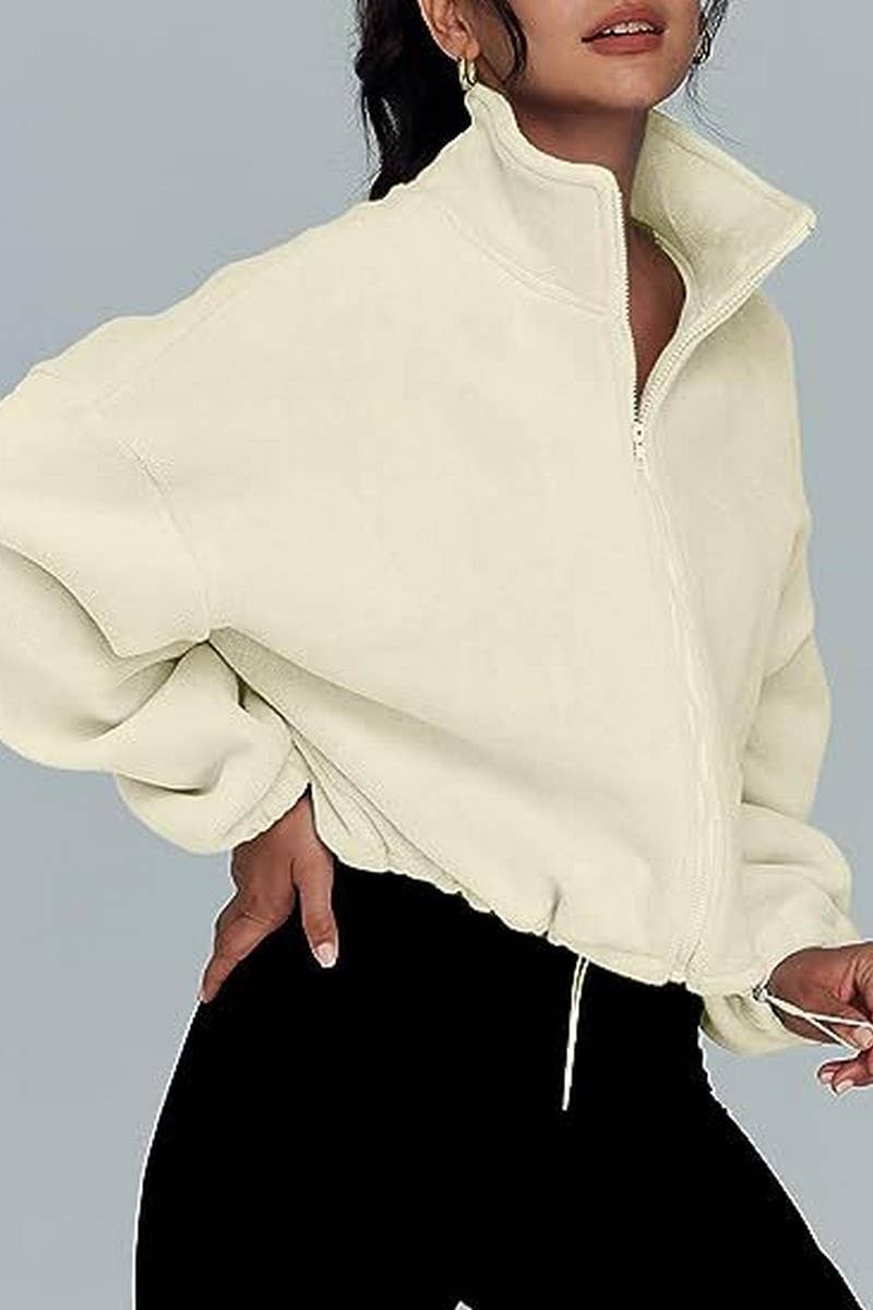 CWOBL0195_STAND COLLAR PLUSH ZIPPER CASUAL SPORTS JACKET