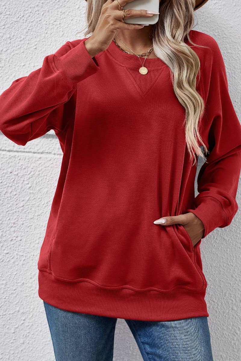 CWTBLL2617_FALL CREW NECK POCKET LONG SLEEVE TOP