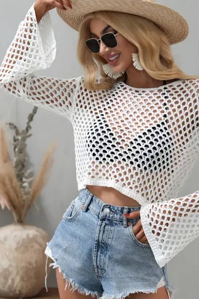 CWTSTSL0109_SPRING AND SUMMER CREW NECK HOLLOW KNIT CARDIGAN