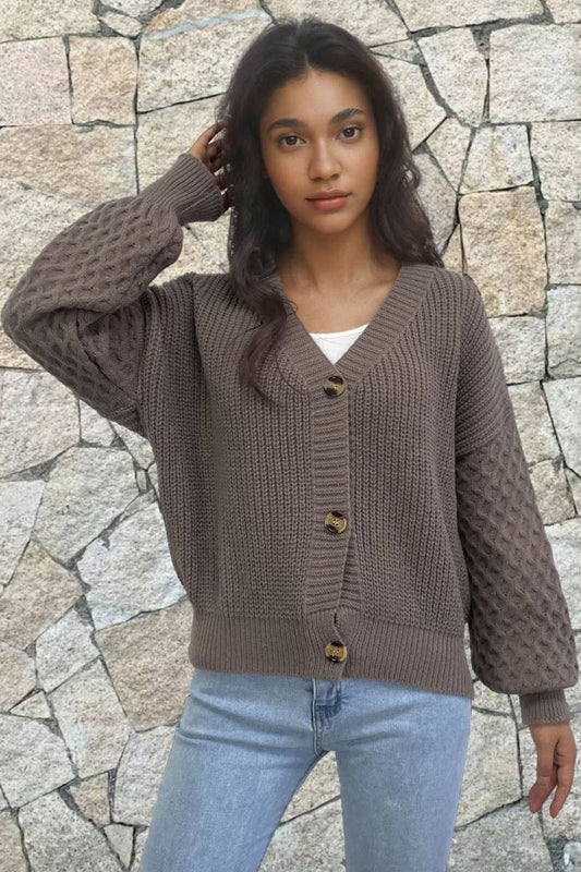 CWOCAL1875_VINTAGE V-NECK LONG SLEEVE SWEATER CARDIGAN