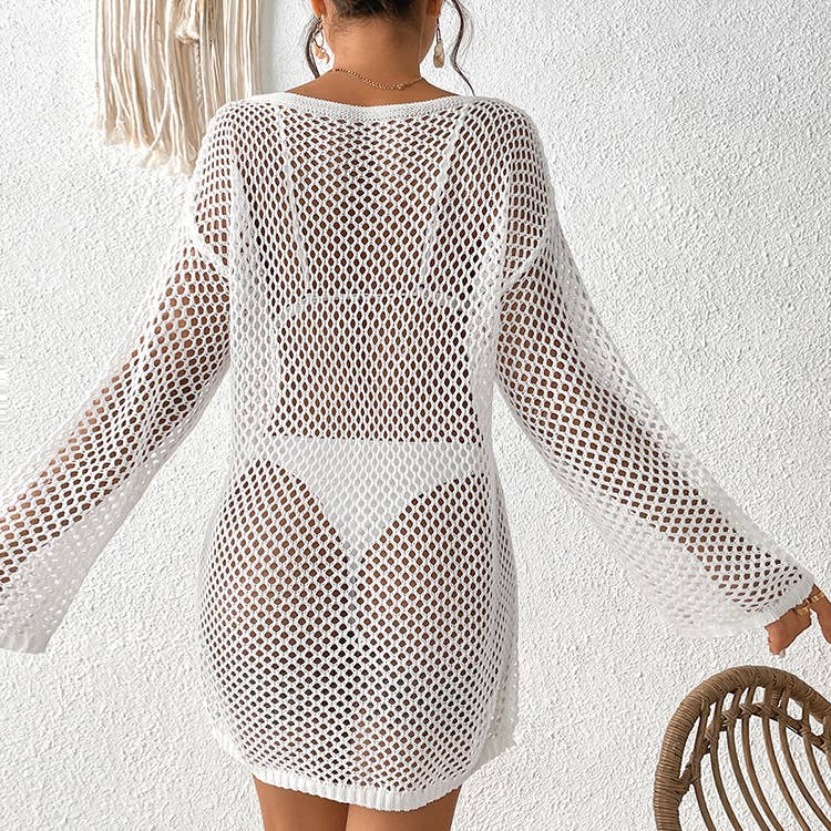 Casual loose V-neck sexy hollow sunscreen dress