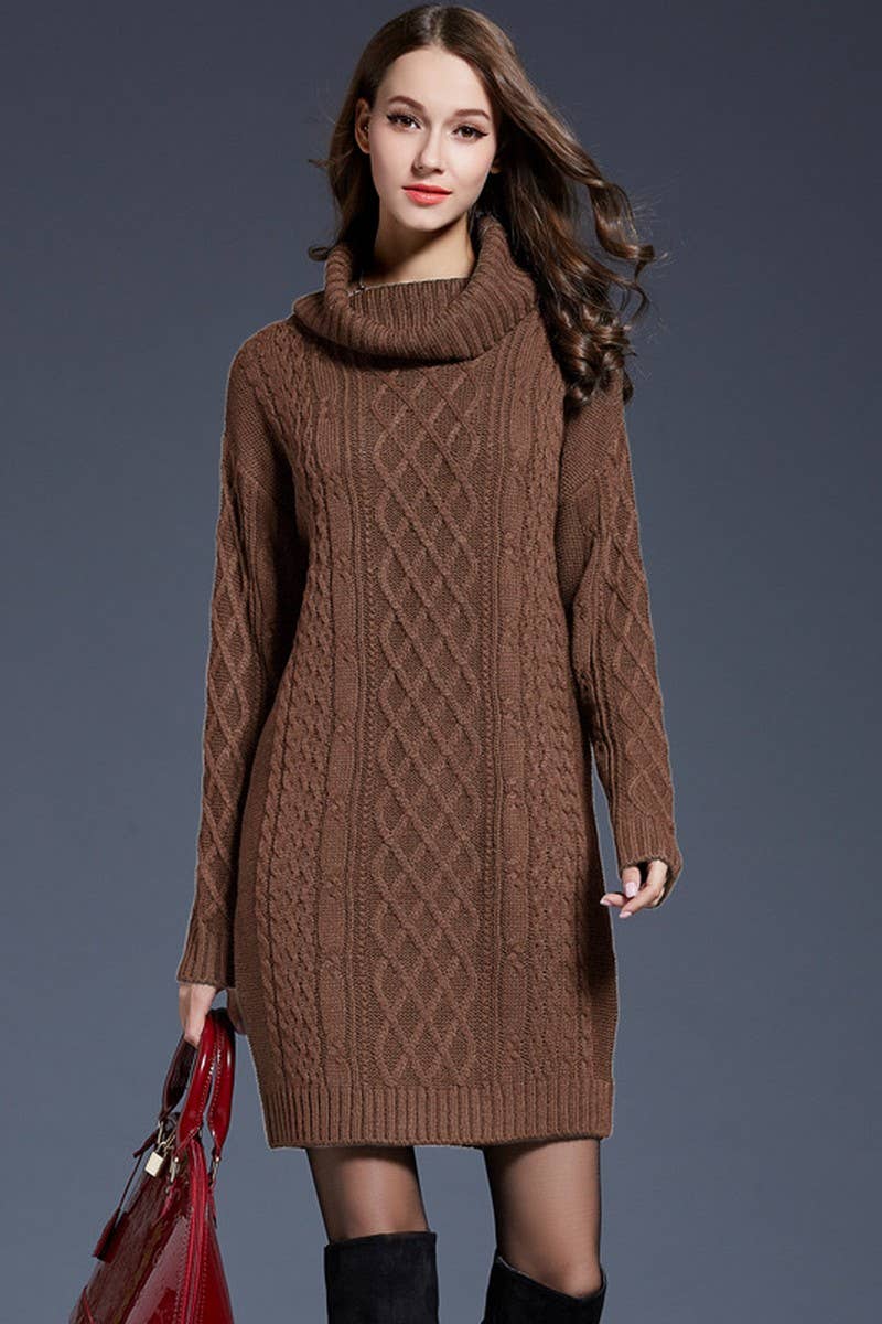 CWDSD5133_LONG TURTLENECK KNITTED DRESS