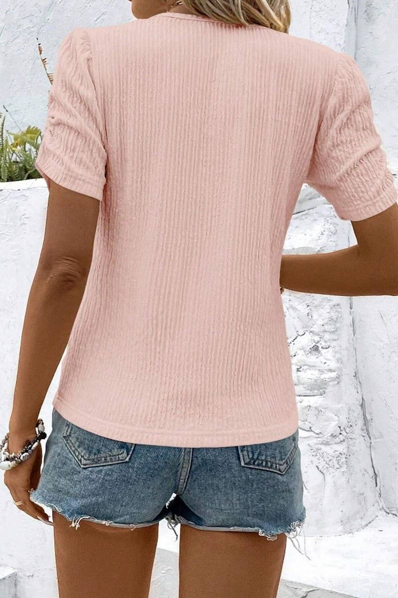 CWTBLS2262_RUCHED CREW NECK SHORT SLEEVE T-SHIRT