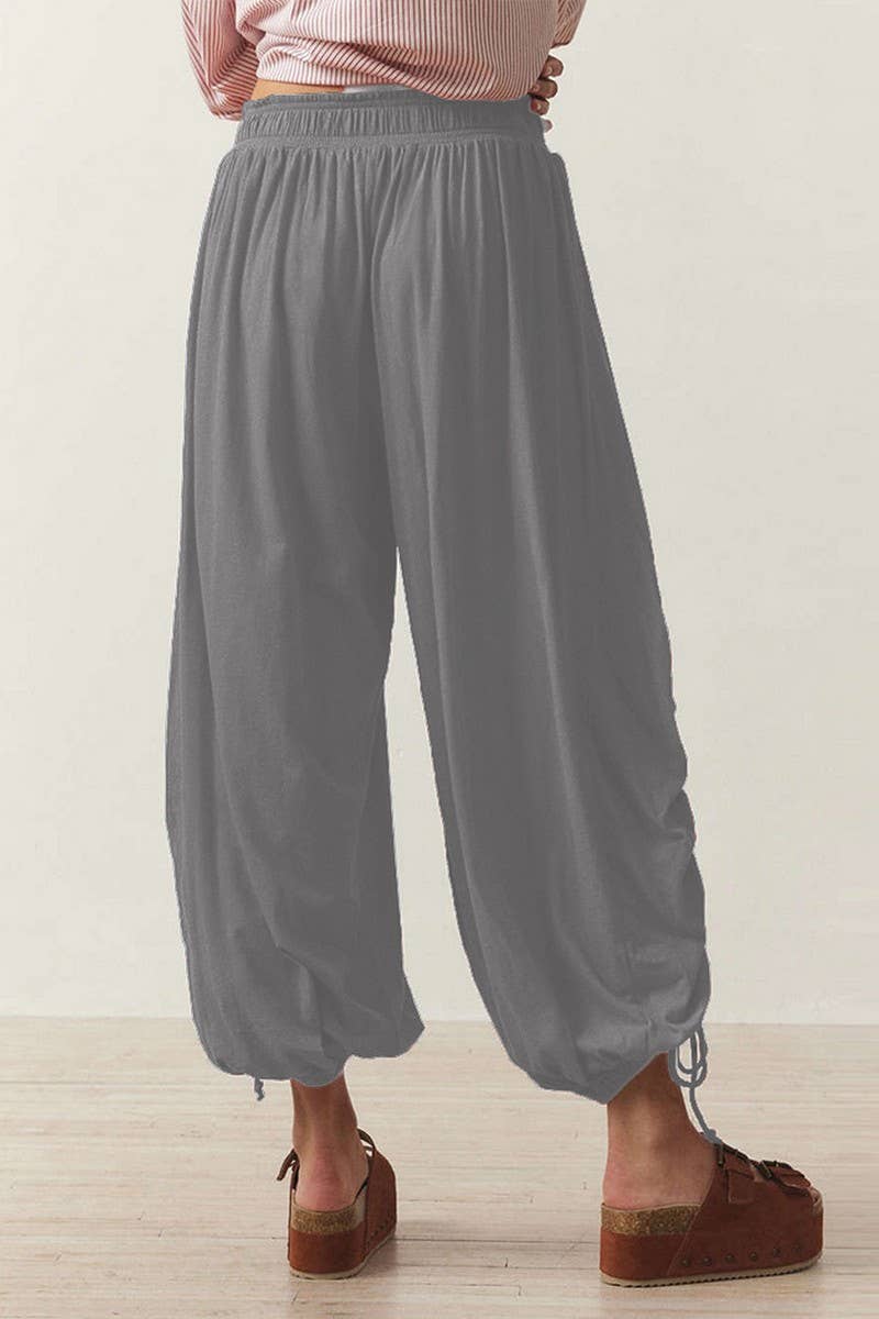 CWBLP2169_DRAWSTRING TIE WAIST LANTERN JOGGER PANTS