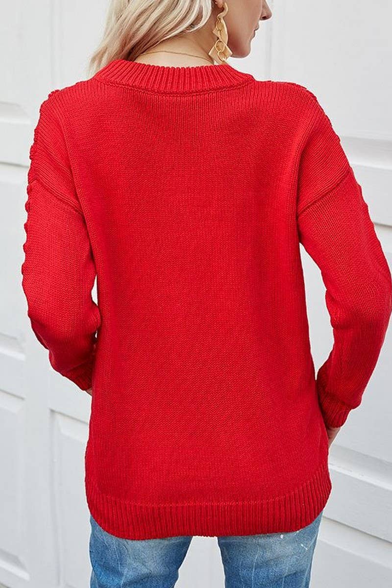 CWOSWL2710_ROUND NECK SOLID COLOR HOLLOW KNIT SWEATER