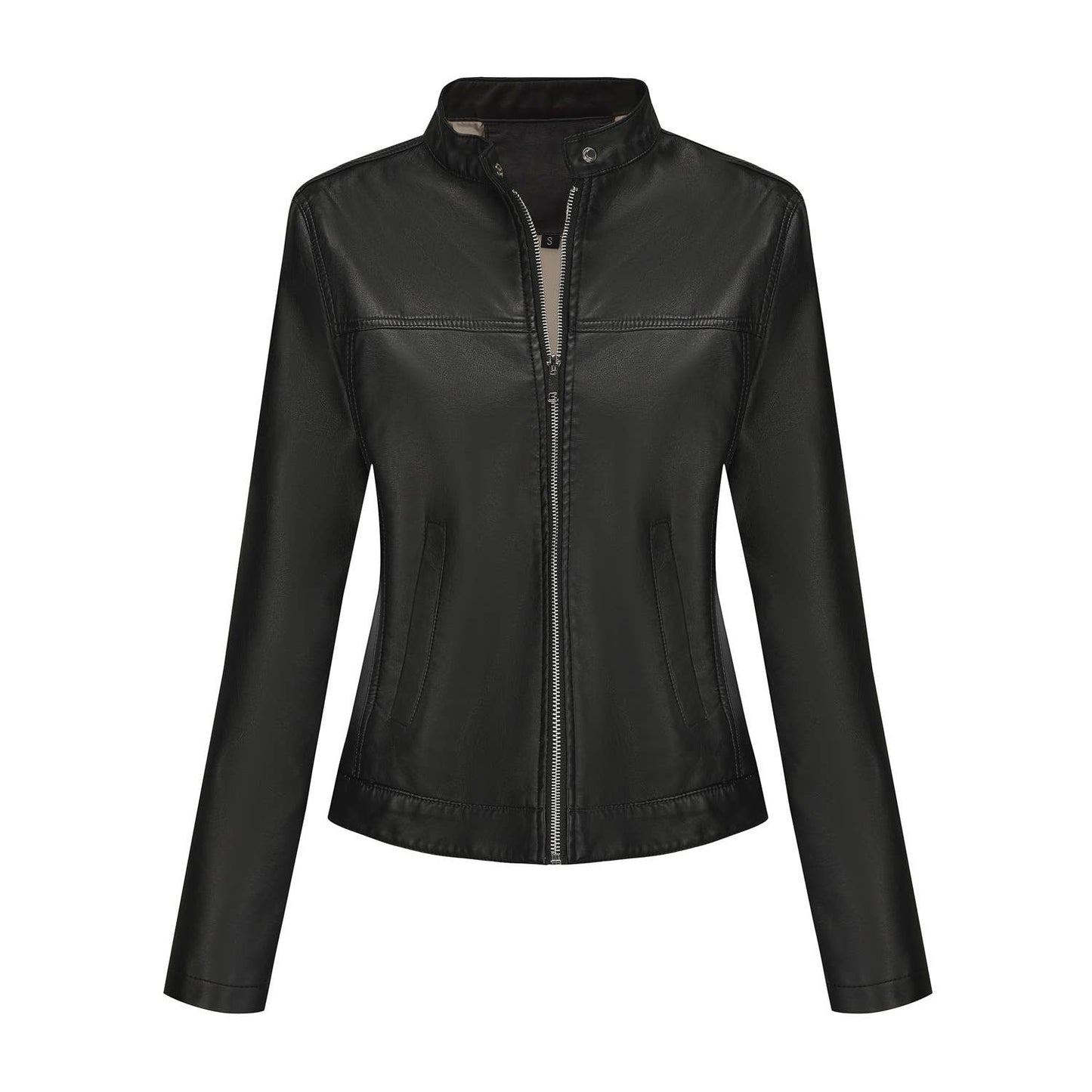Fashionable stand-up collar short leather jacket