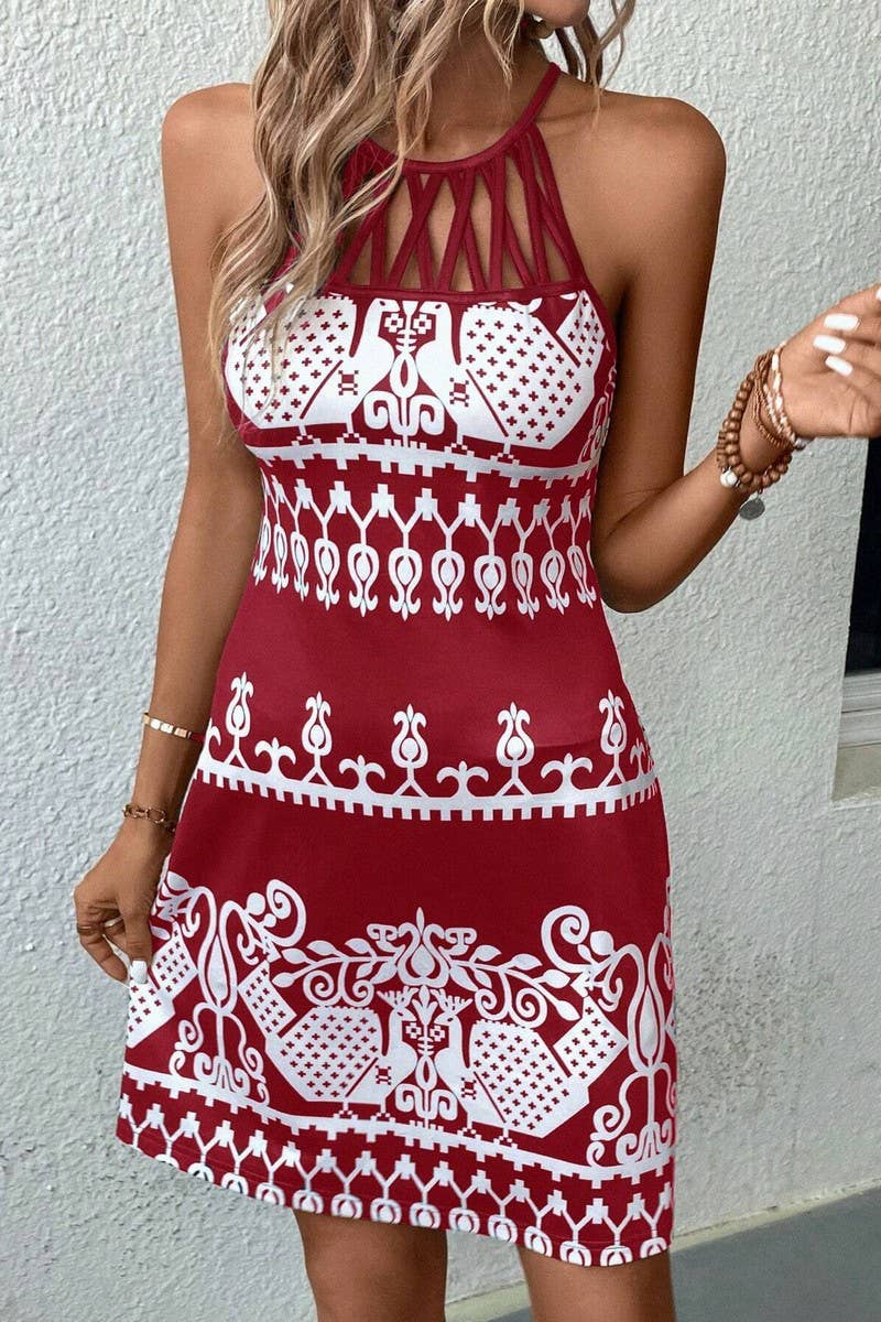 CWDSD7526_SUMMER NEW SUSPENDER PRINT VERSATILE DRESS