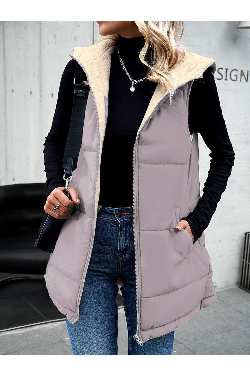 CWOJA0937_Zip Up Jacket Double Sided Warm Cardigan Vest