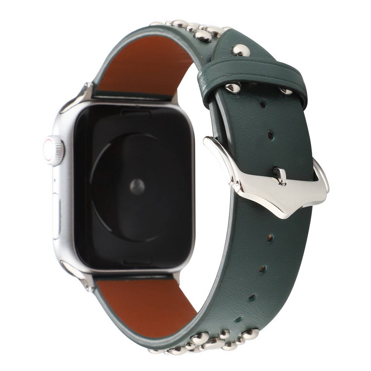 APPLE WATCH 9 SILVER RIVET LEATHER STRAP_CWASC1546