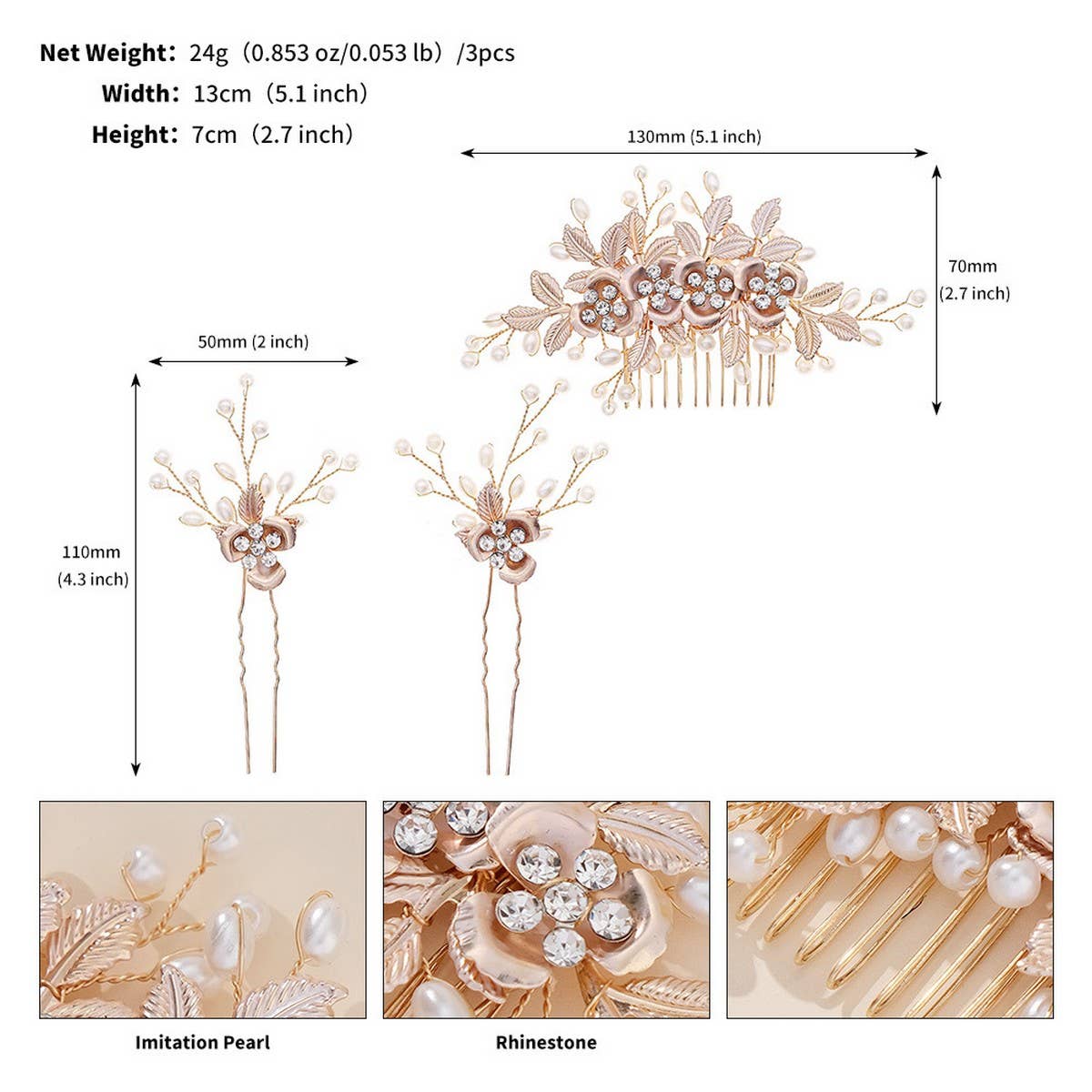 FLOWERS, LEAVES, PEARLS, BRIDAL HAIR ACCESSORIES