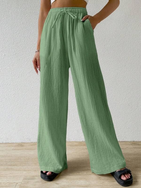Elastic waist casual solid color wide-leg pants