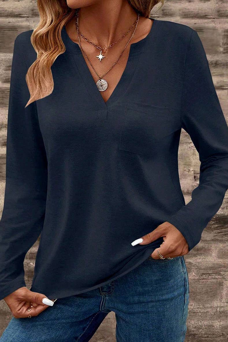 CASUAL SIMPLE LONG SLEEVE T-SHIRT V-NECK BASE