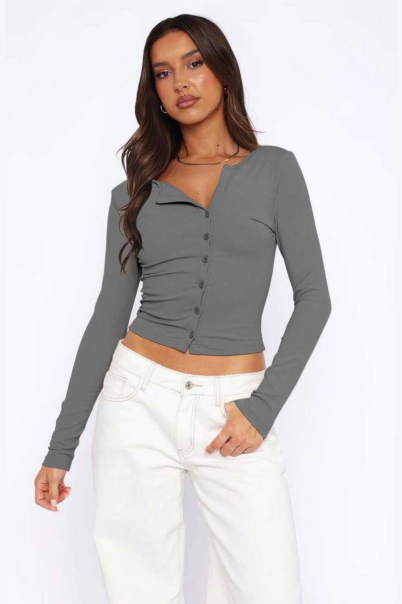 CWTTL2052_SUMMER HIGH-END BUTTON KNIT CARDIGAN TOP