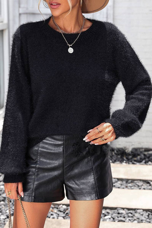 CWOSWL6484_WINTER LACE PATCHWORK FLUFFY LONG-SLEEVED TOP