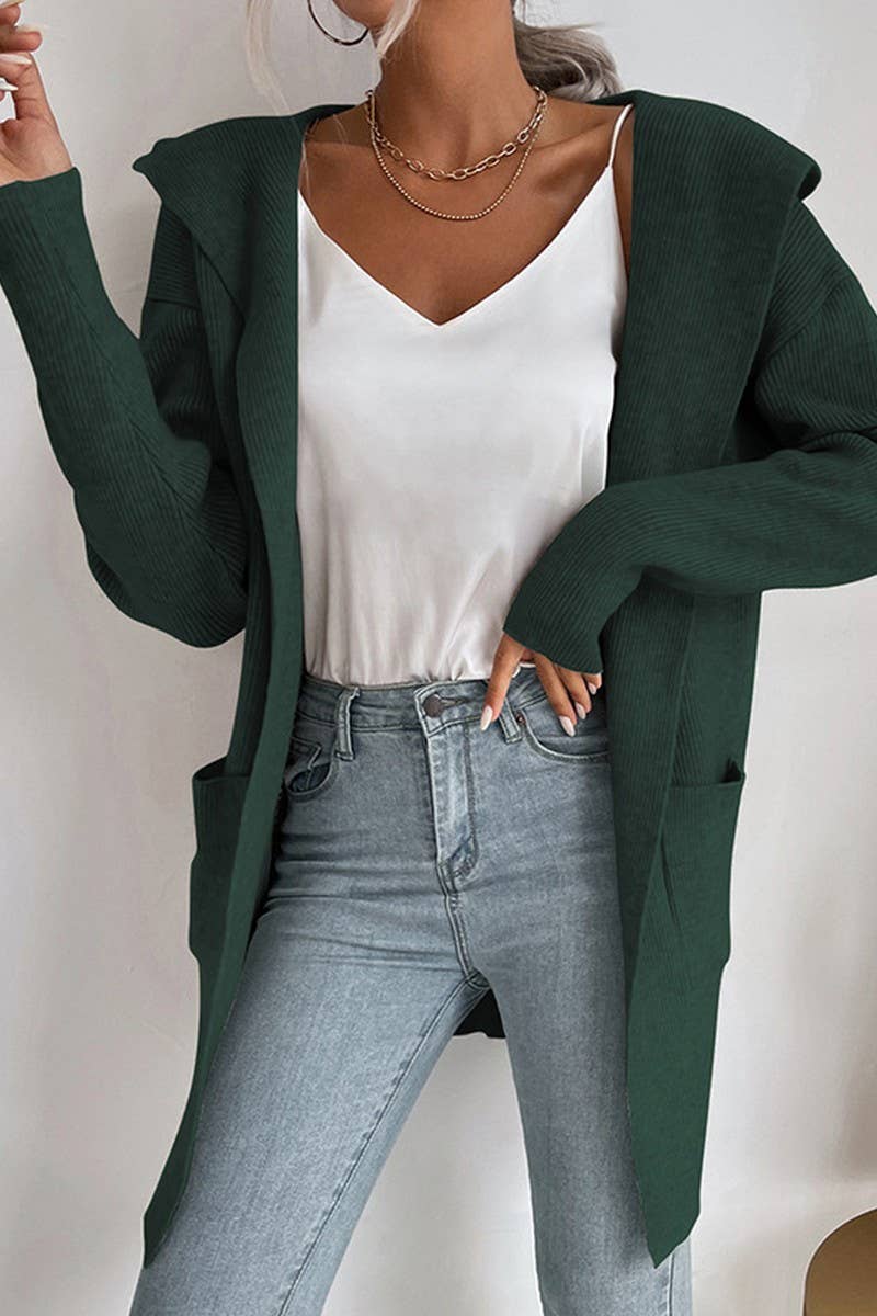 CWOHOL0384_Casual Open Front Long Sleeve Hoodie Sweater