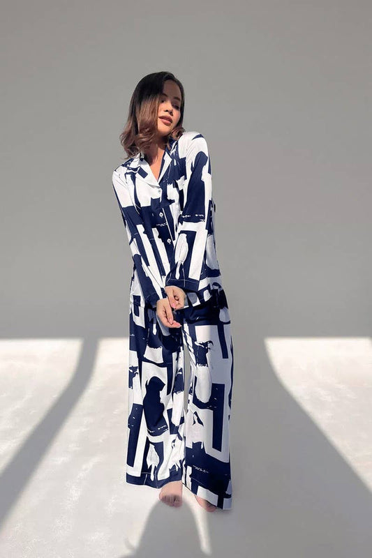 CWSPJ0359_PRINTED LOOSE LONG-SLEEVED TROUSERS PAJAMA SET